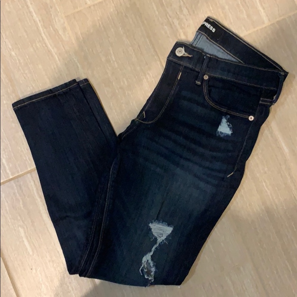 Express Mid Rise Distressed Denim Jeggings 10S EUC